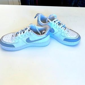 White and Silver Metallic Air Force One Sneakers